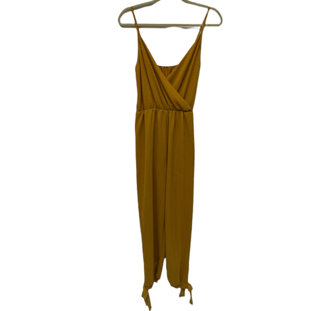 Mustard Yellow Spaghetti Strap Jumpsuit w/ Ankle Ties